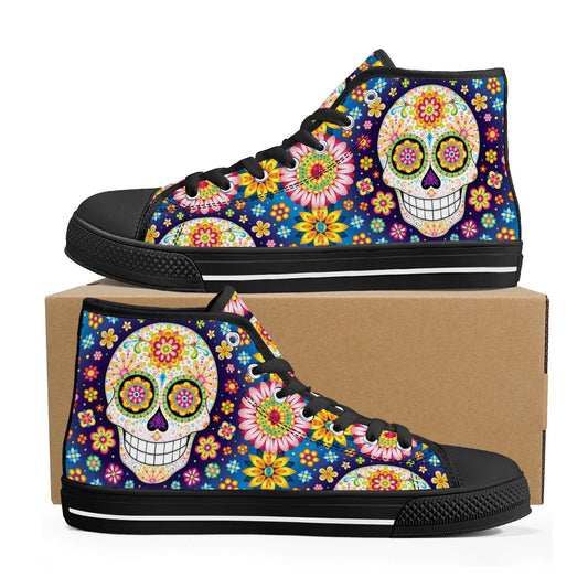 Sugar skull canvas shoes candy skull shoes gift, sugar skull girl causual sneakers candy skull sneakers gift, dia de los muertos skull shoes