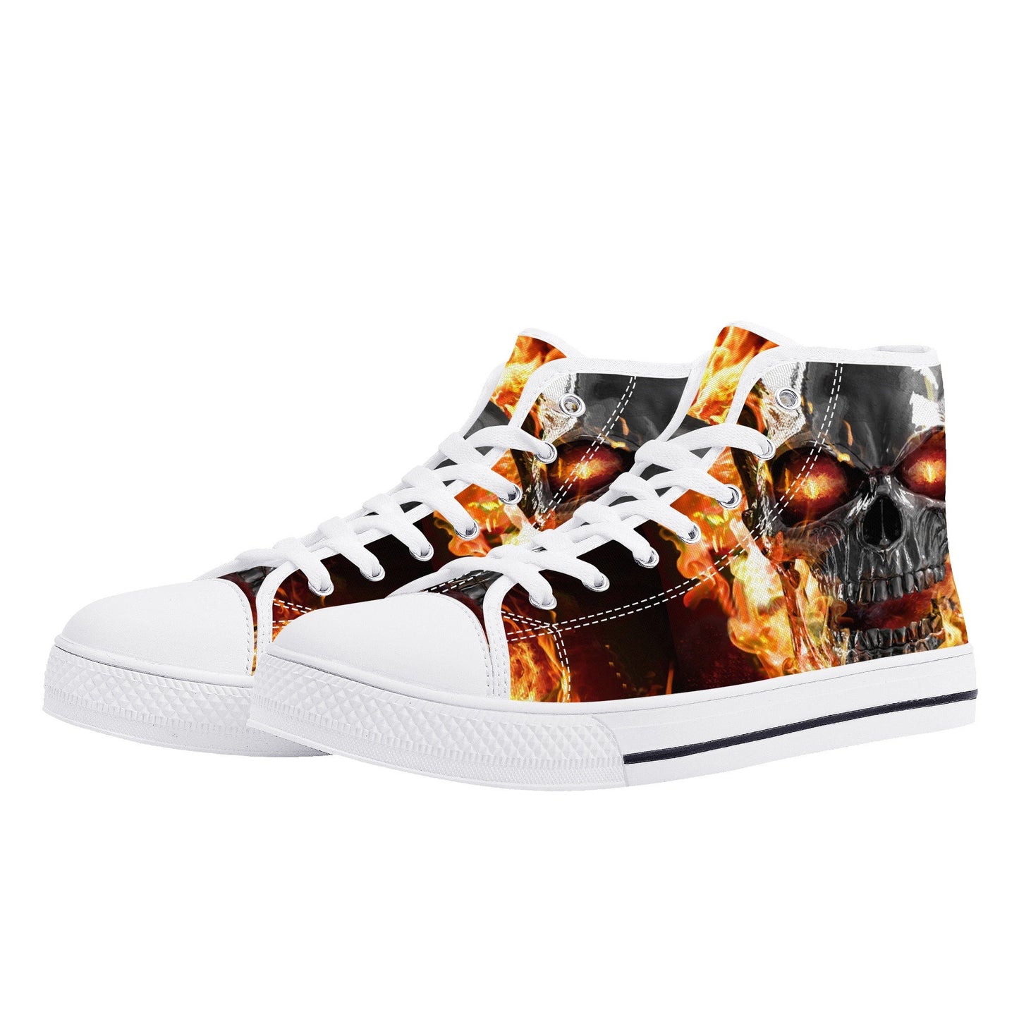 Biker skull canvas shoes, horror shoes, punisher skull high top shoes, horror canvas shoes motorcycle skull shoes evil flame skull men shoes