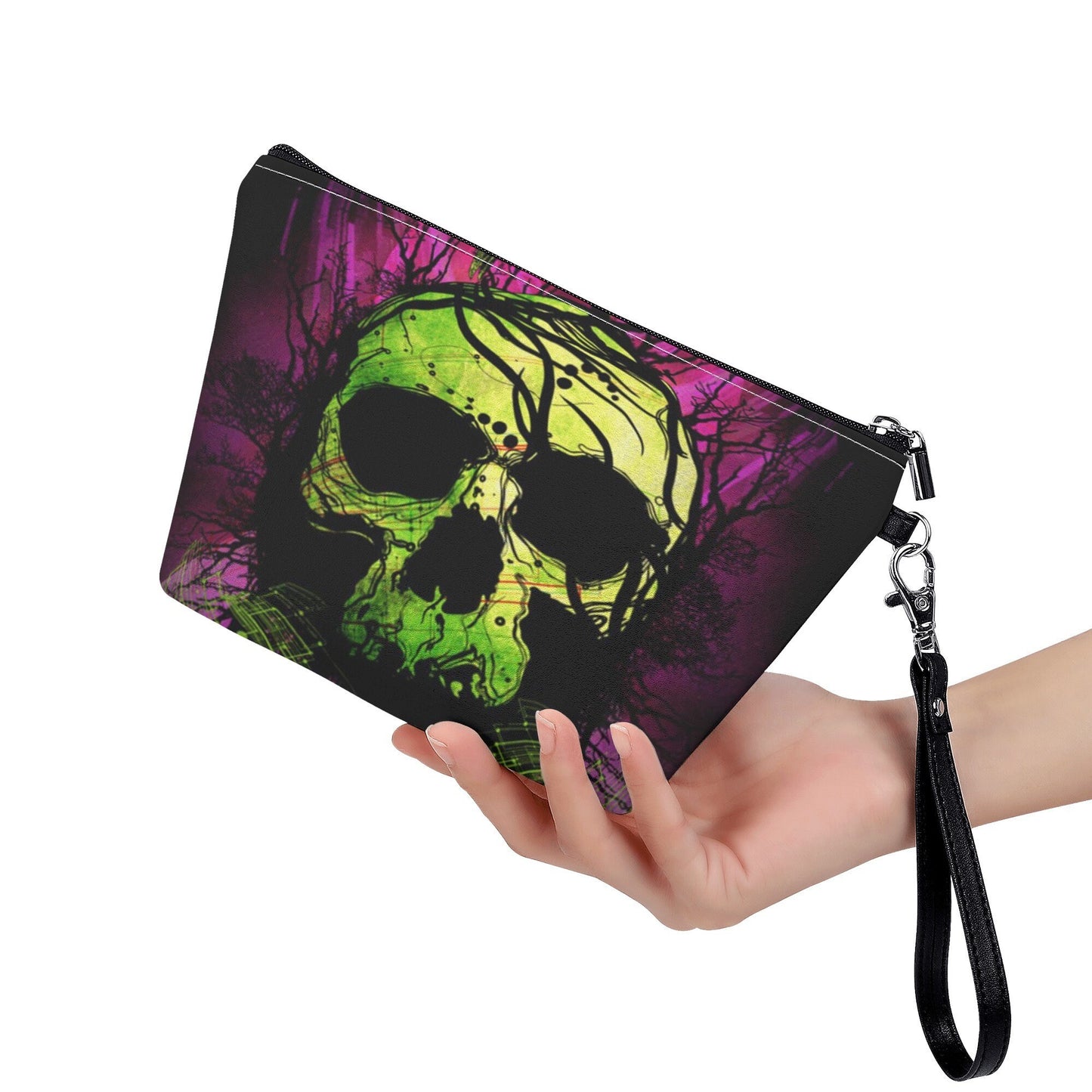 Biker skull bag with shoulder strap, skull in fire travel bag, flaming skull tote bag, punisher skull wallet gothic skull shoulder bag purse