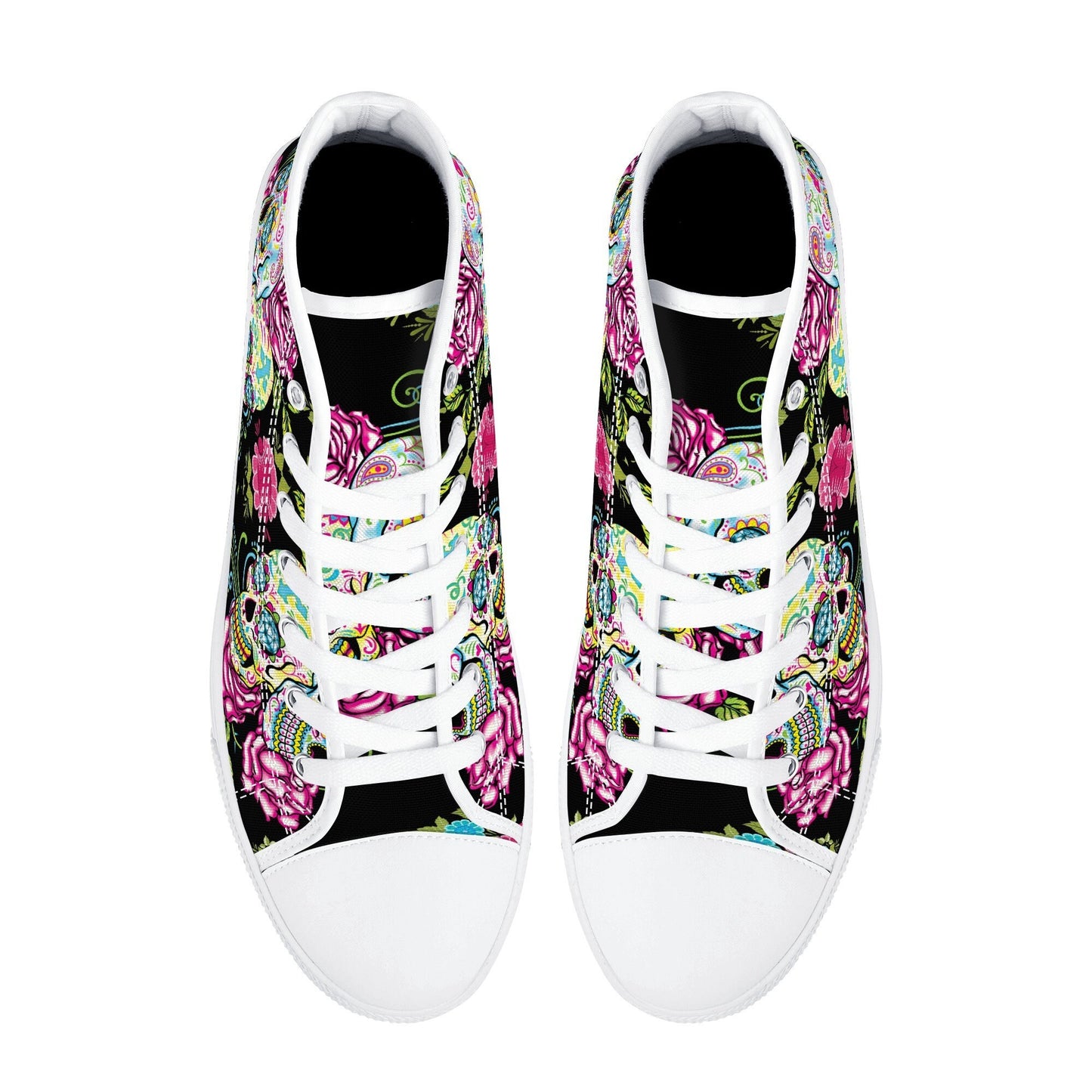 Day of the dead high-top shoes, mexico canvas shoes, floral skull shoes gift, cinco de mayo skull high-top shoes, sugar skull high-top shoes