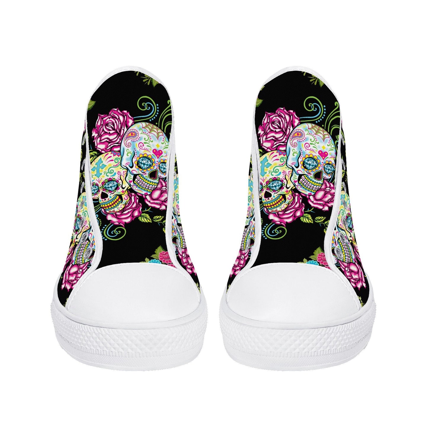 Day of the dead high-top shoes, mexico canvas shoes, floral skull shoes gift, cinco de mayo skull high-top shoes, sugar skull high-top shoes