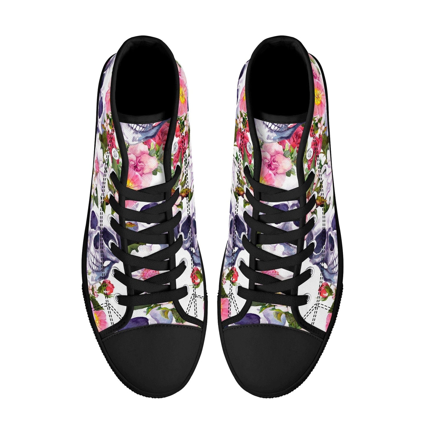 Floral skull sneakers gift, evil causual shoes, skeleton sneakers gift, flower skull women sneakers, halloween shoes, halloween shoes boots