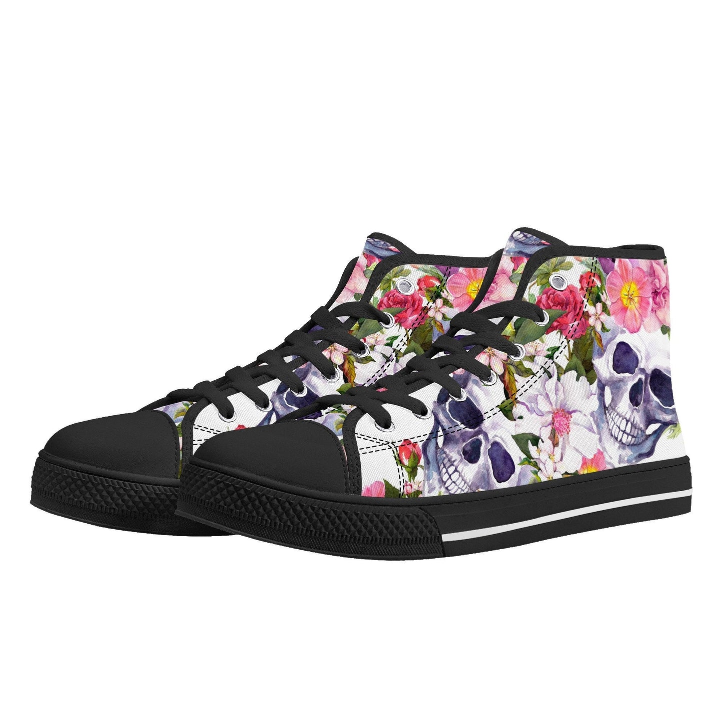 Floral skull sneakers gift, evil causual shoes, skeleton sneakers gift, flower skull women sneakers, halloween shoes, halloween shoes boots