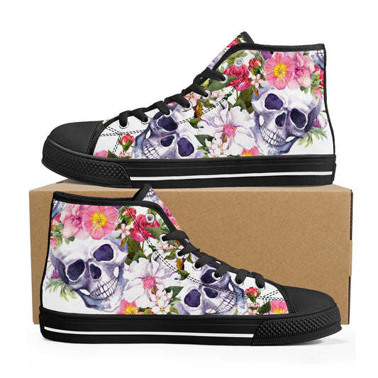 Floral skull sneakers gift, evil causual shoes, skeleton sneakers gift, flower skull women sneakers, halloween shoes, halloween shoes boots