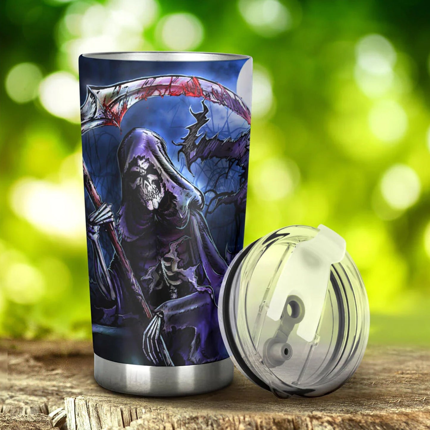 Reaper Skull Mug, death skull mug, halloween tumbler cup mug, evil coffee mug, flower skull beer mug, skull in fire travel mug reaper skull