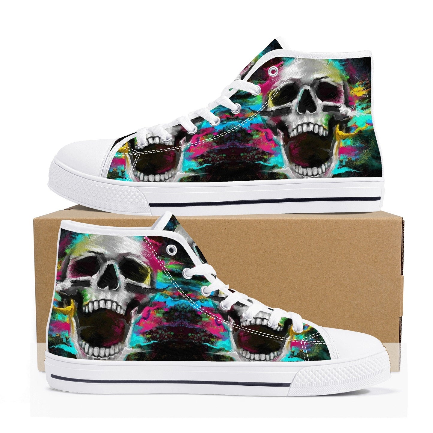Gothic skull hight top sneakers, horror men sneakers, punisher skull high-top shoes, evil men shoes, flaming skull hight top sneakers shoes