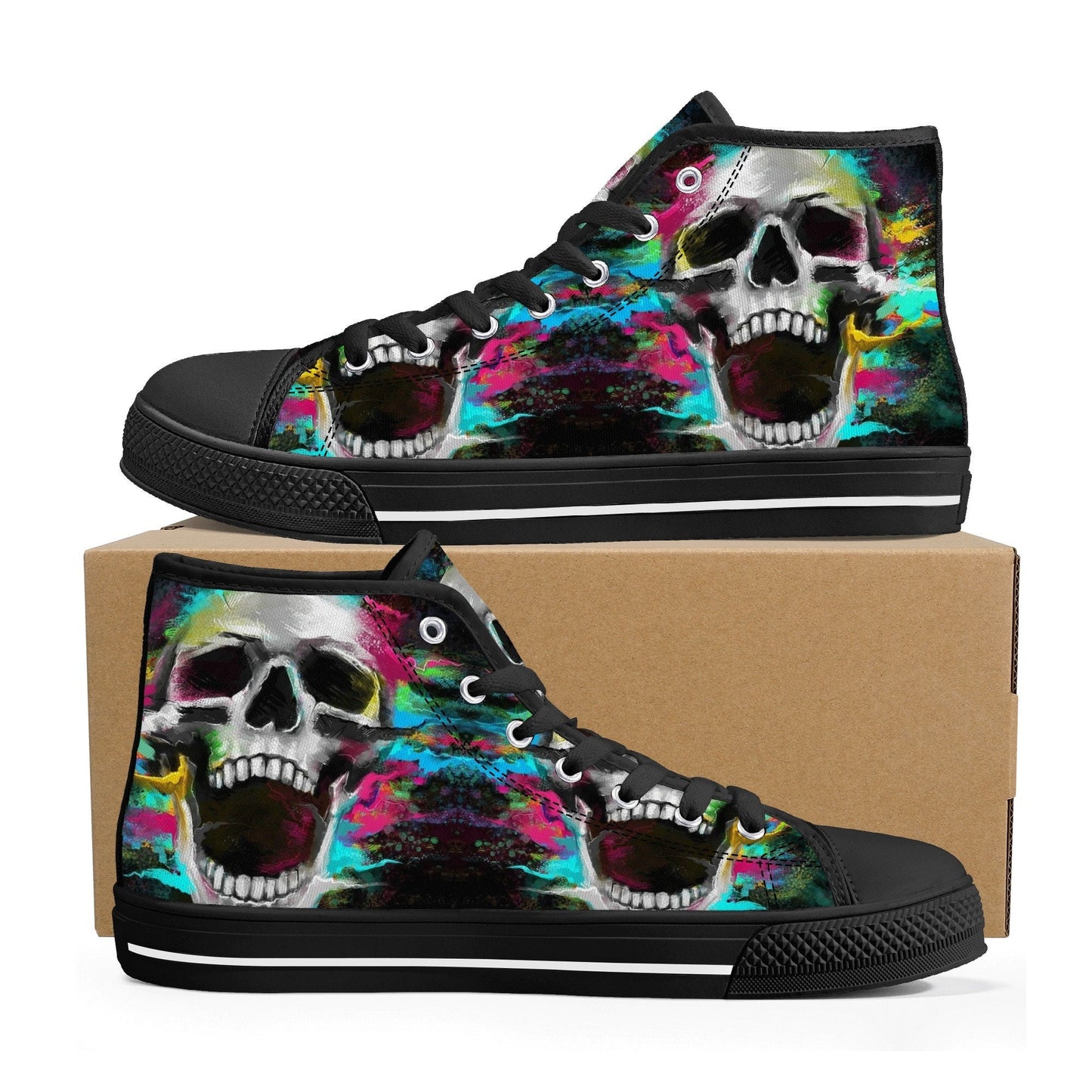 Gothic skull hight top sneakers, horror men sneakers, punisher skull high-top shoes, evil men shoes, flaming skull hight top sneakers shoes