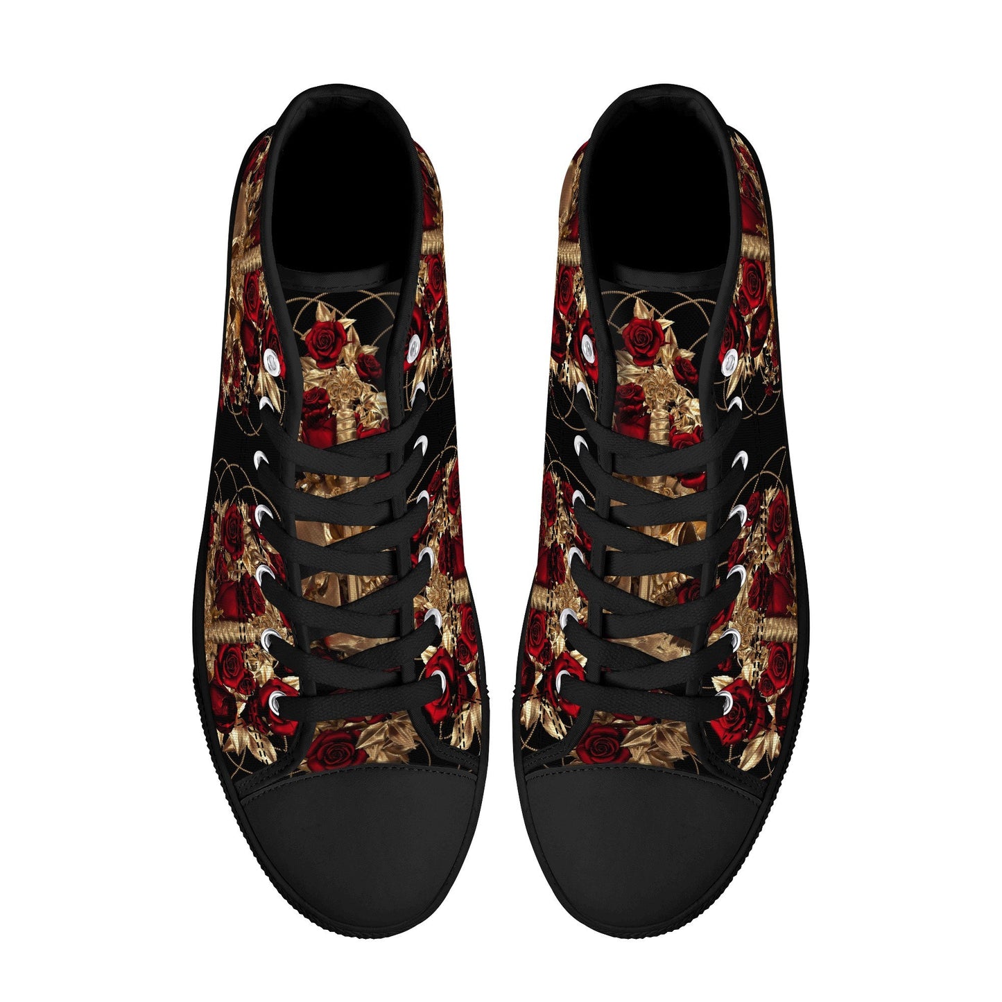 Gothic canvas shoes, halloween high top shoes, biker skull shoes gift, horror causual shoes, biker skull high-top shoes, floral skull shoes