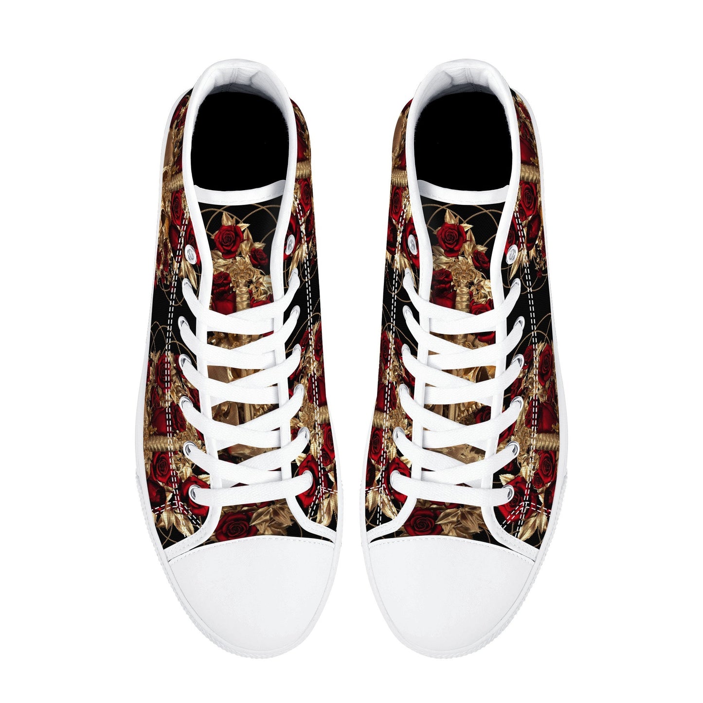 Gothic canvas shoes, halloween high top shoes, biker skull shoes gift, horror causual shoes, biker skull high-top shoes, floral skull shoes