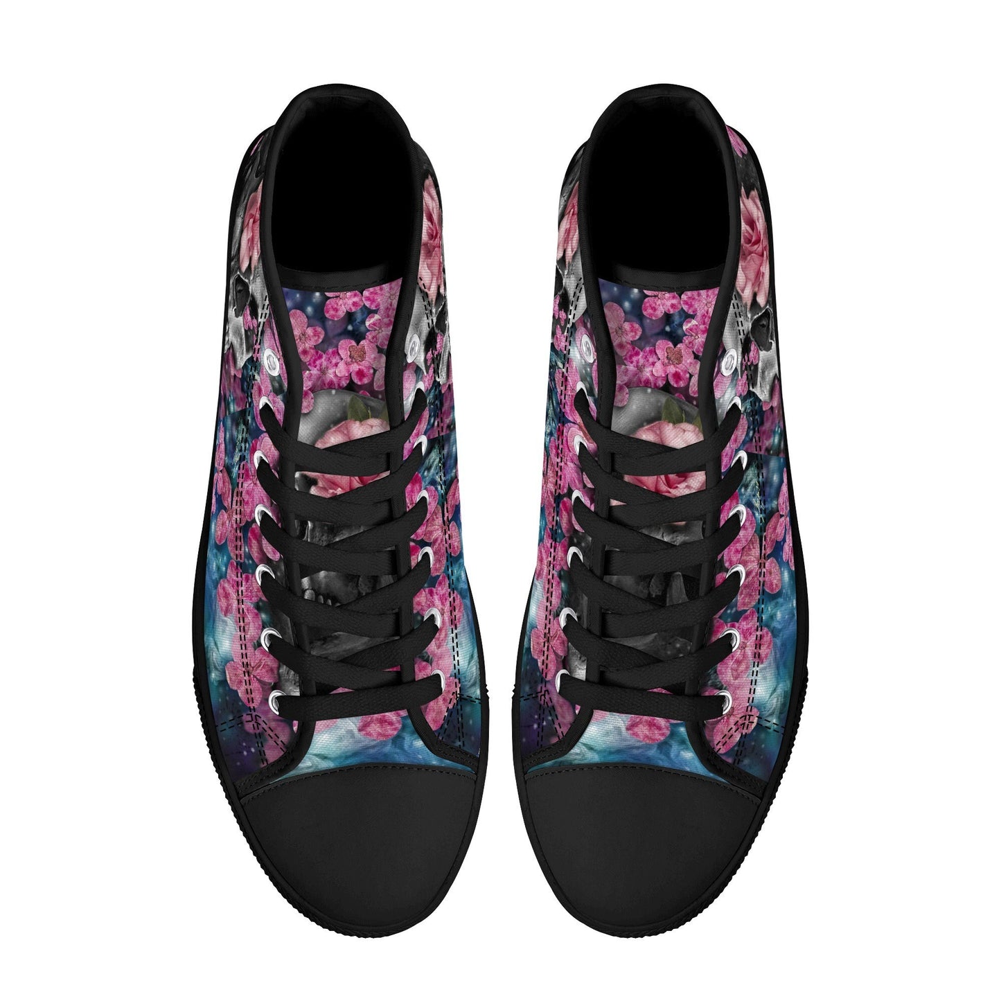 Skull shoes gift goth shoes for him skeleton causual shoes christmas skull shoes gift floral skull canvas shoes, gothic skull high-top shoes