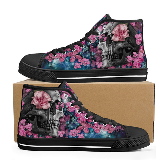 Skull shoes gift goth shoes for him skeleton causual shoes christmas skull shoes gift floral skull canvas shoes, gothic skull high-top shoes