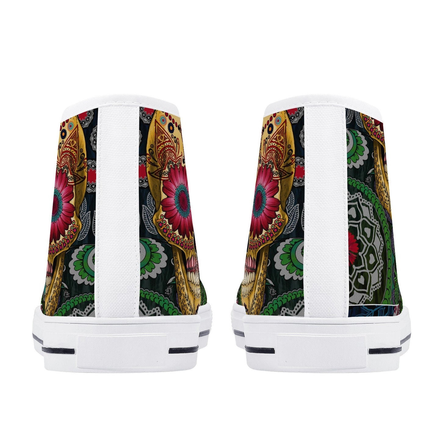 Floral sugar skull sneakers, sugar skull girl hight top sneakers, cinco de mayo skull women shoes, day of the dead women sneakers shoes