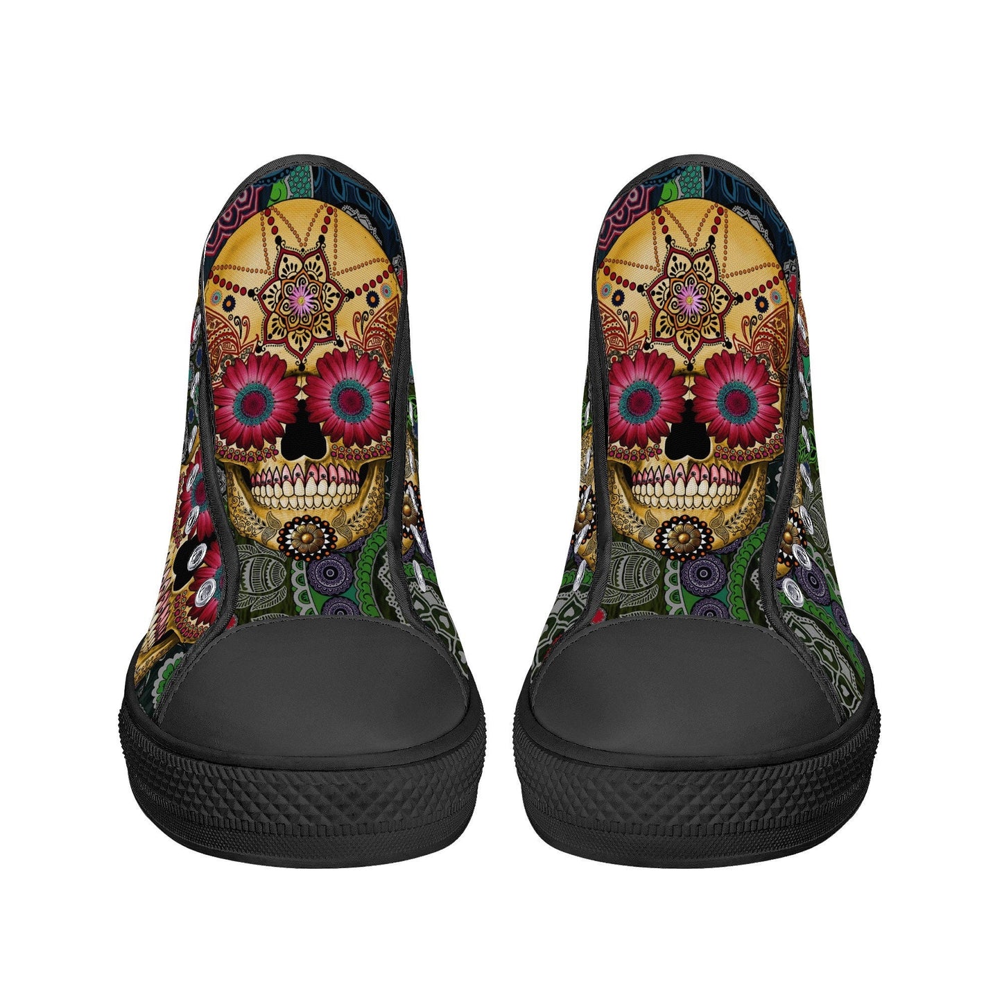 Floral sugar skull sneakers, sugar skull girl hight top sneakers, cinco de mayo skull women shoes, day of the dead women sneakers shoes