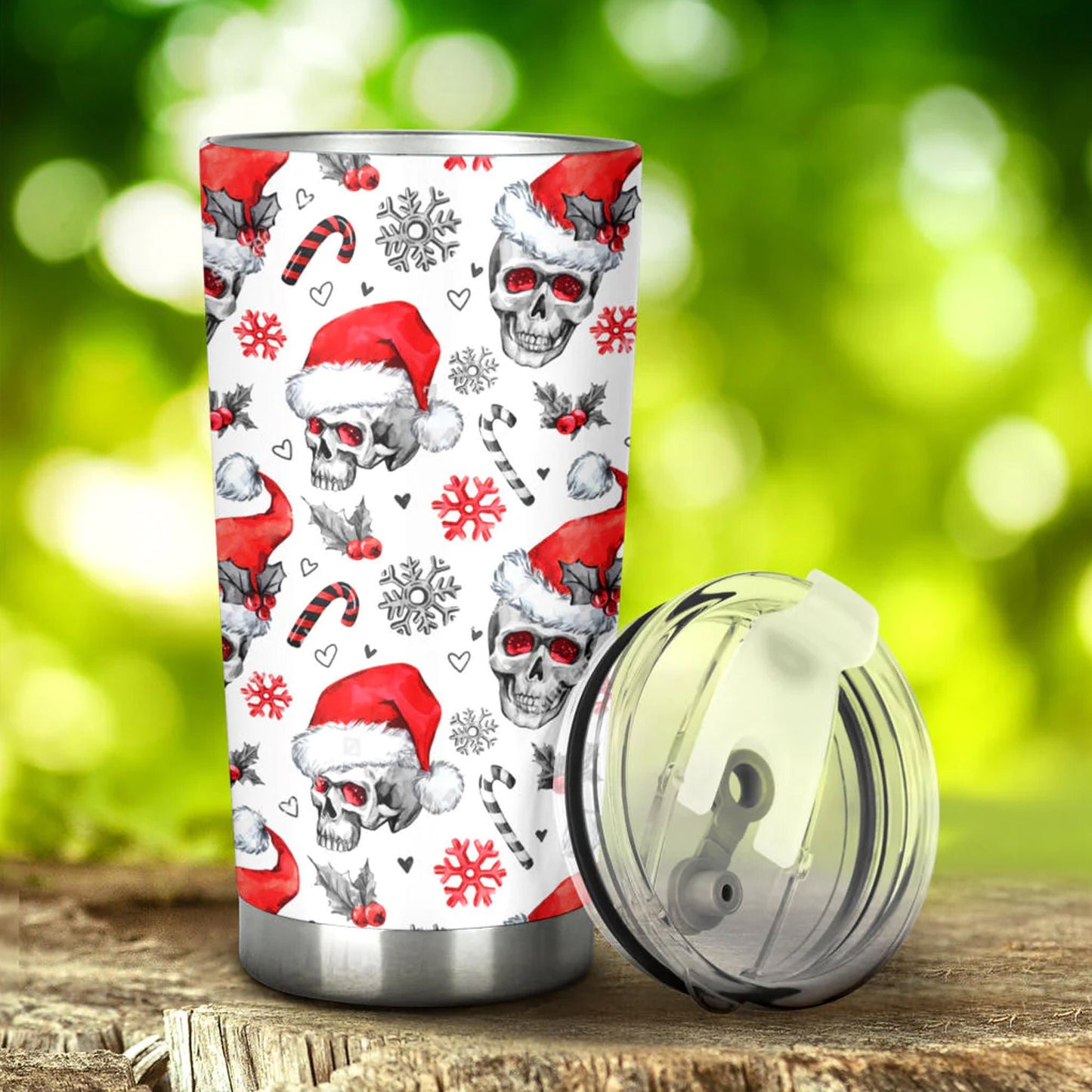 Santa claus skull tumbler, flaming skull Mug, evil tumbler, death skull freezer Mug, biker skull tumbler cup mug, halloween tumbler cup mug