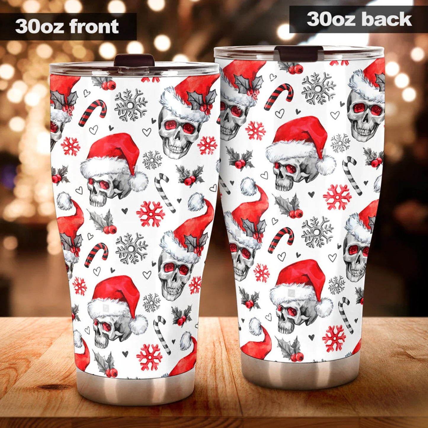 Santa claus skull tumbler, flaming skull Mug, evil tumbler, death skull freezer Mug, biker skull tumbler cup mug, halloween tumbler cup mug