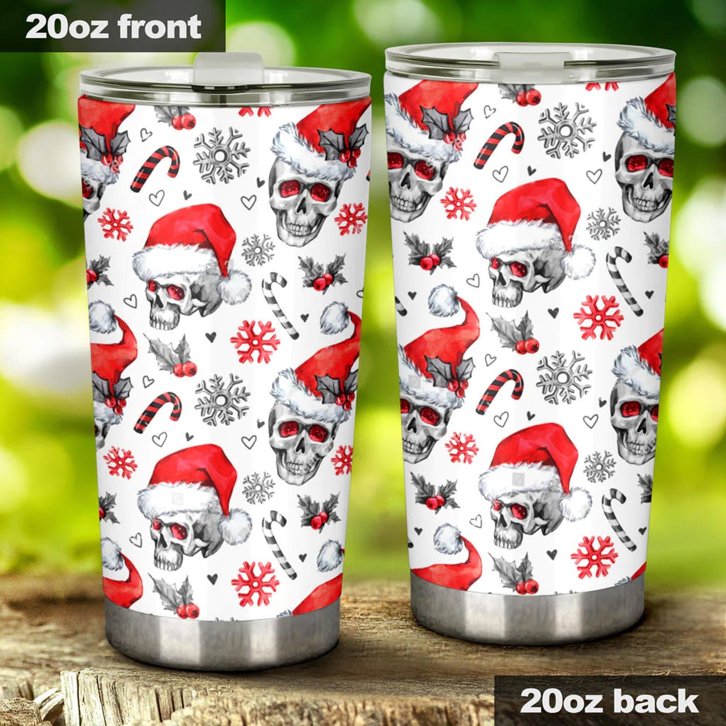 Santa claus skull tumbler, flaming skull Mug, evil tumbler, death skull freezer Mug, biker skull tumbler cup mug, halloween tumbler cup mug