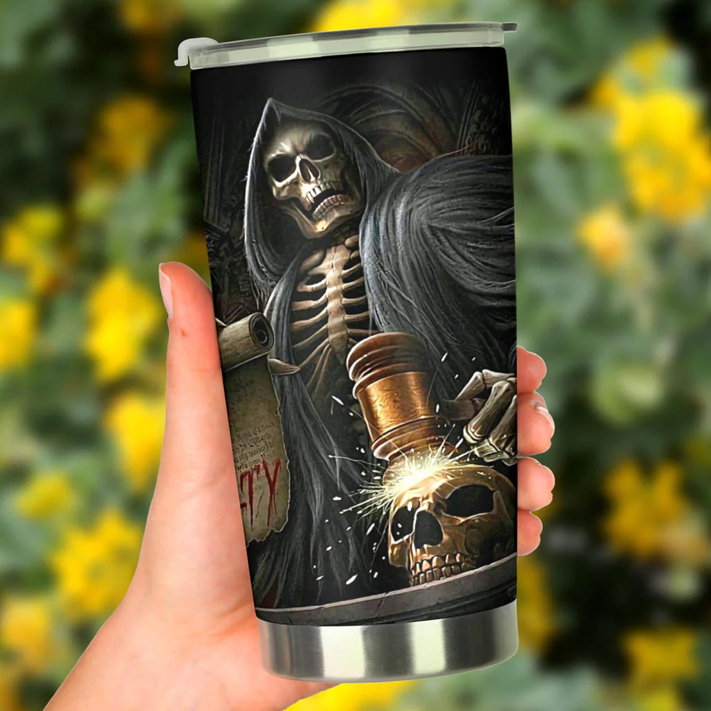 Halloween mug, punisher skull tumblr, horror mug, skeleton beer mug, grim reaper coffee mug, skull tumbler cup mug, floral skull mug tumbler