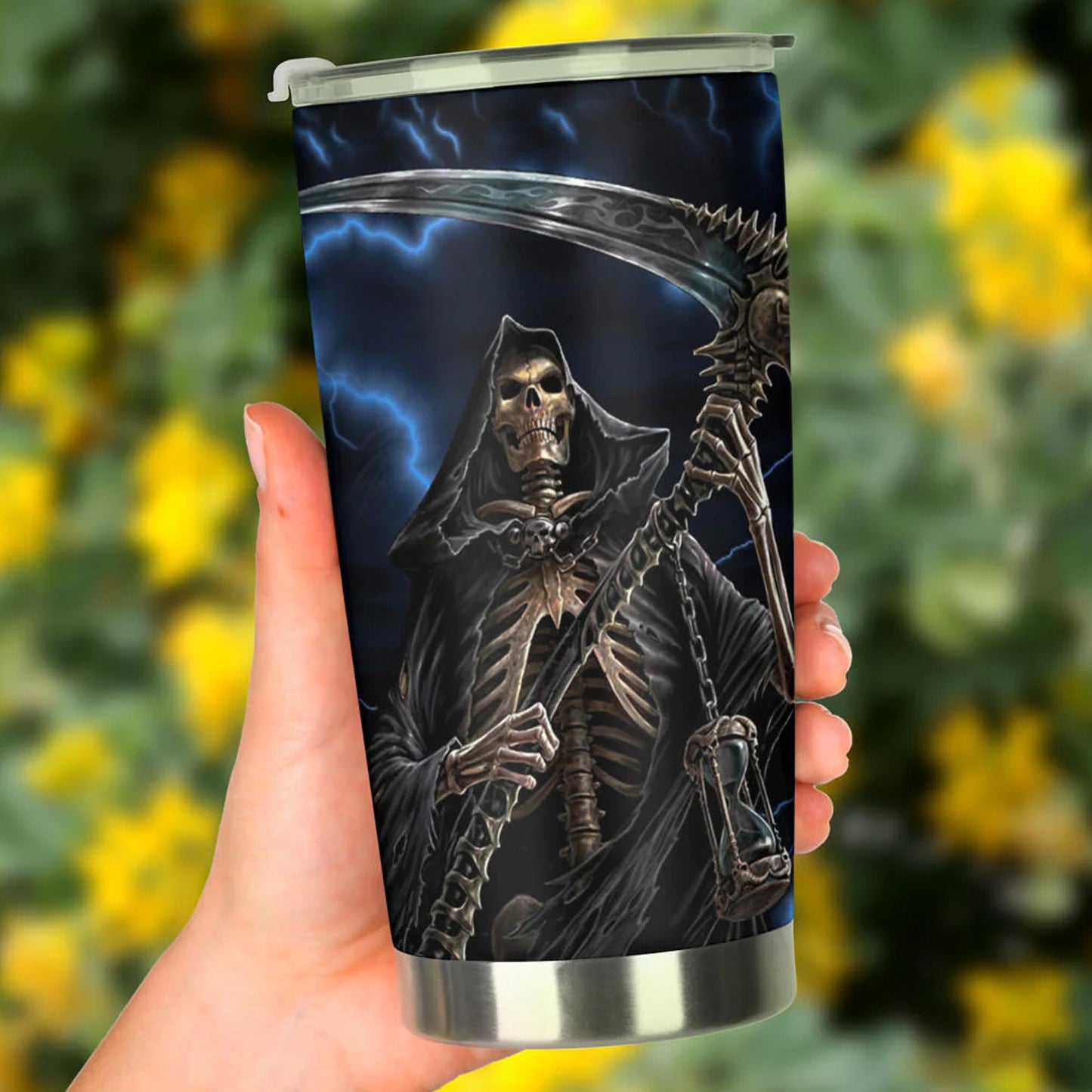 Skull in fire tumbler cup mug, flower skull jumbo Mug, flaming skull jumbo Mug, motorcycle skull tumbler cup mug, skull tumblr, flower skull