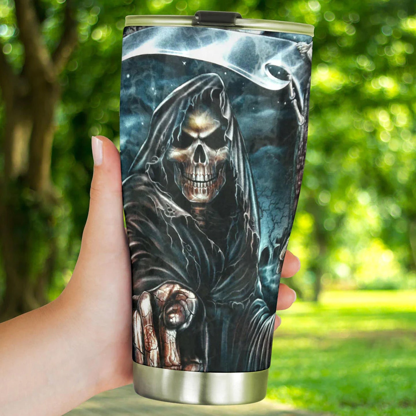 Motorcycle skull mug, halloween freezer Mug, death skull tumbler cup mug, motorcycle skull tumblr, grim reaper cup, biker skull travel mug