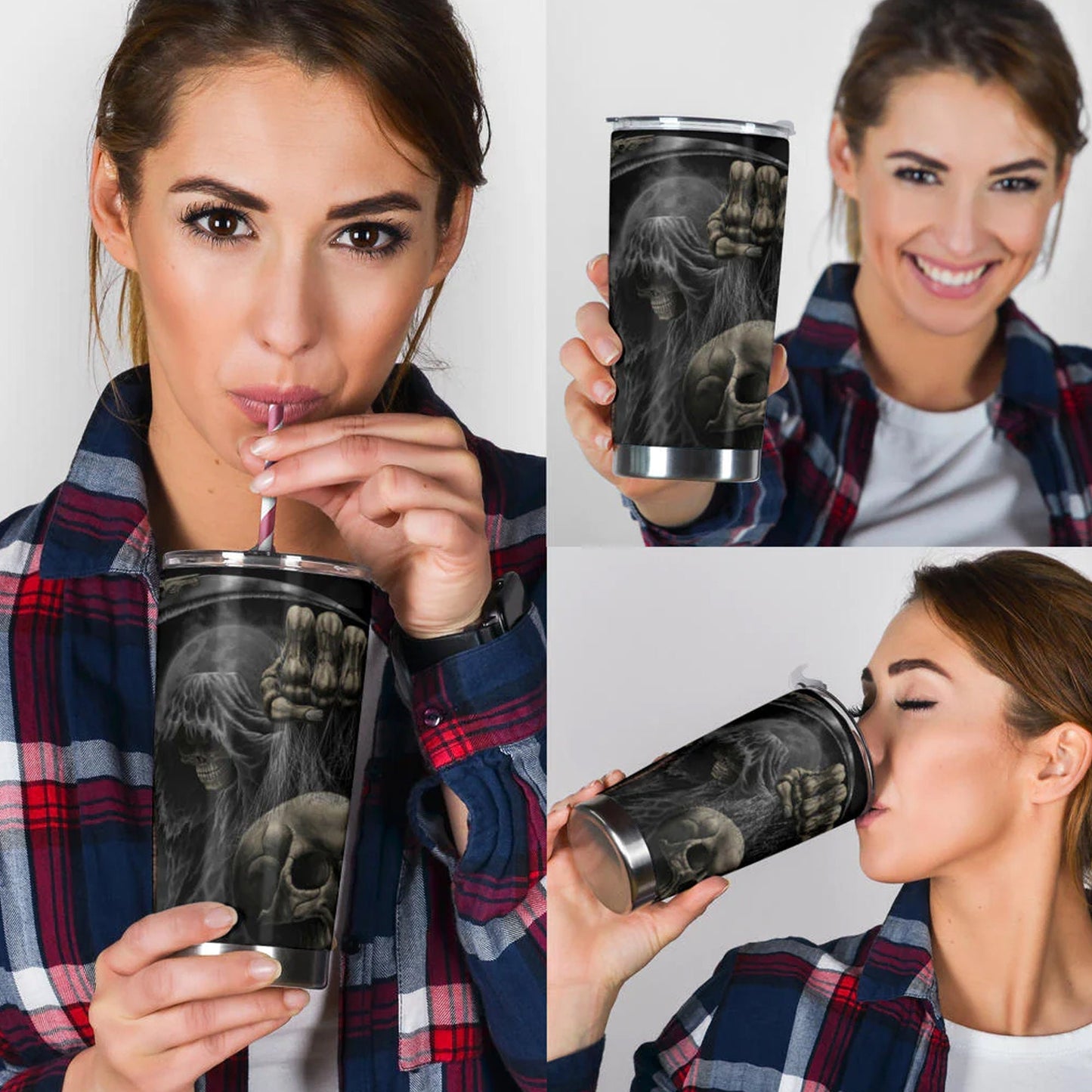 Grim reaper skull tumbler cup mug, horror travel mug, biker skull beer mug, horror coffee mug, gothic skull travel mug, gothic skull cup mug