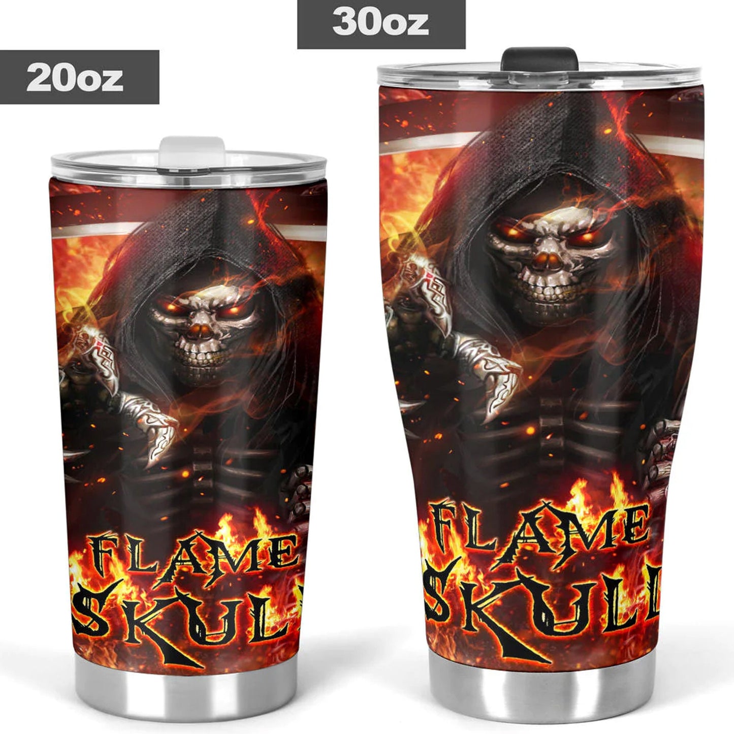 Skull in fire tumbler cup mug, goth jumbo Mug, rose skull beer mug, skeleton cup, halloween coffee mug, flaming skull cup, goth coffee mug