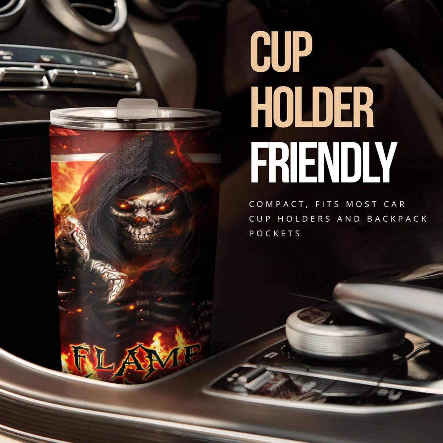 Skull in fire tumbler cup mug, goth jumbo Mug, rose skull beer mug, skeleton cup, halloween coffee mug, flaming skull cup, goth coffee mug