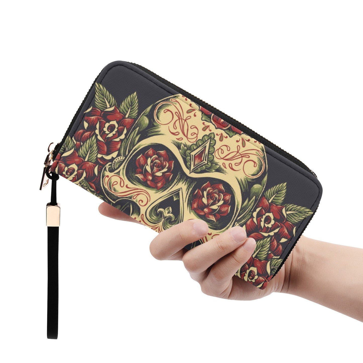 Floral sugar skull cosmetic wallet, floral skull handbag, mexican skull messenger bag, calaveras skull shoulder bag sugar skull girl handbag