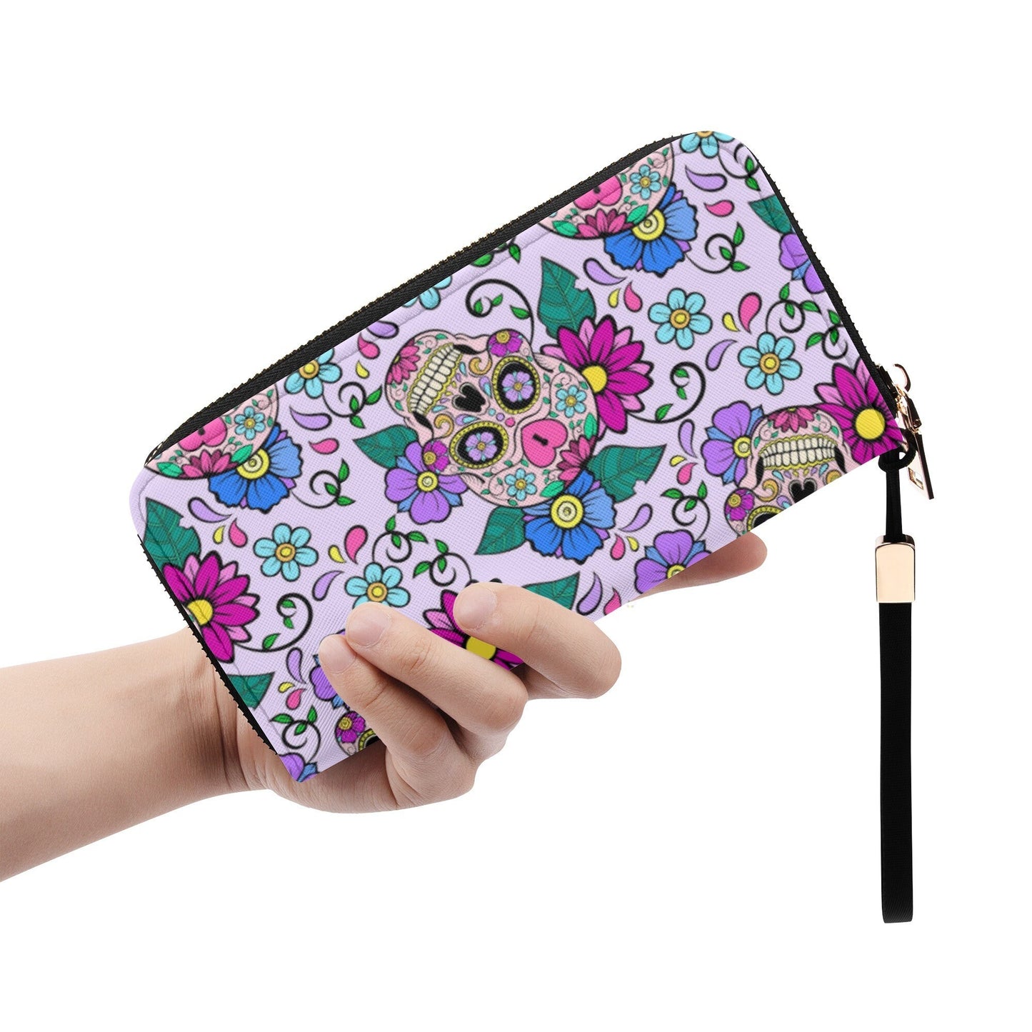 Candy skull long wallet calaveras skull shoulder bag day of the dead cosmetic wallet dia de los muertos skull shoulder bag sugar skull purse