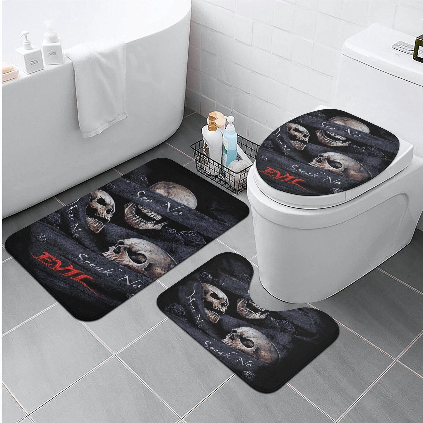 Evil bath rug, halloween rug for bathroom flaming skull bathroom toilet set punisher skull shower curtain grim reaper shower curtain bathrug