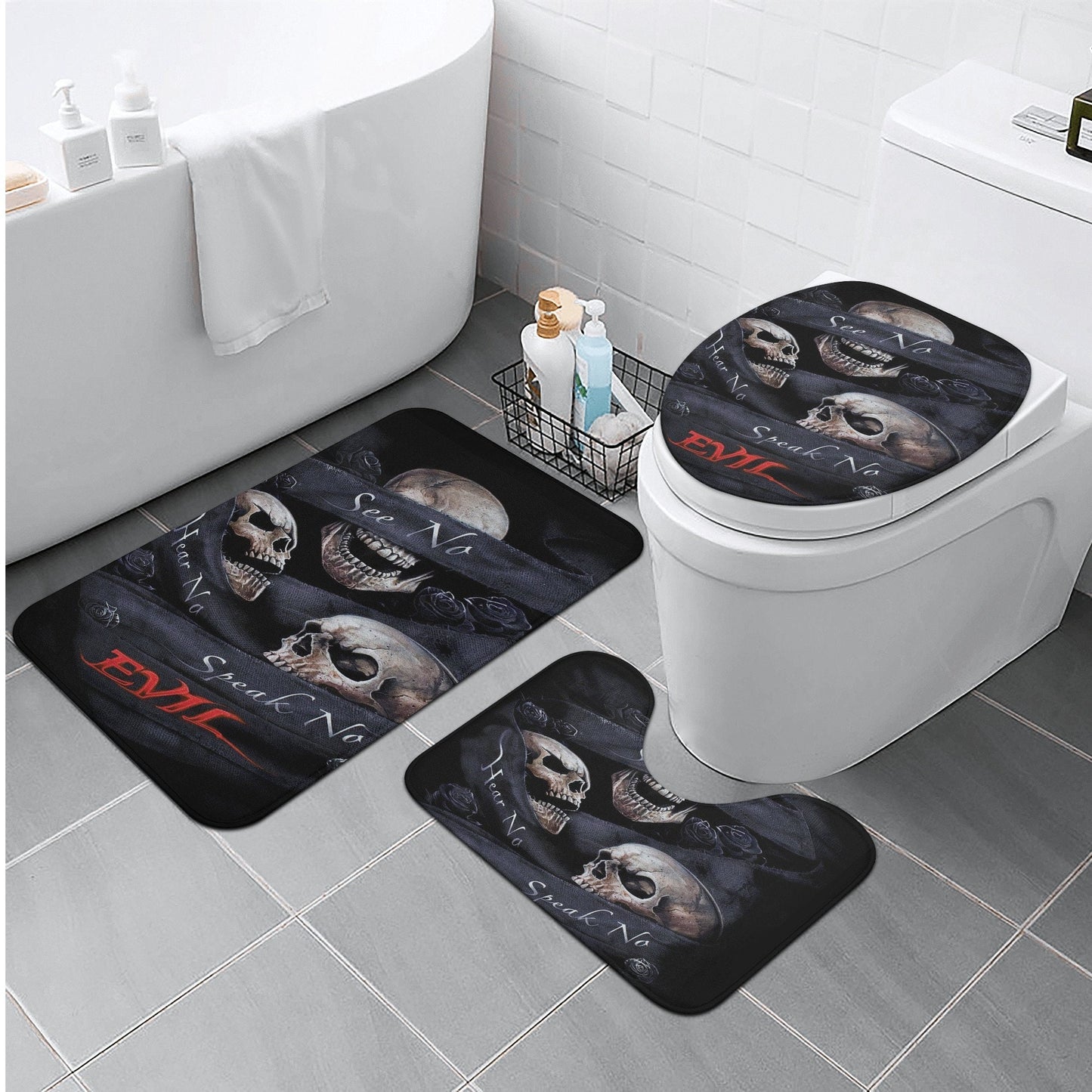 Evil bath rug, halloween rug for bathroom flaming skull bathroom toilet set punisher skull shower curtain grim reaper shower curtain bathrug