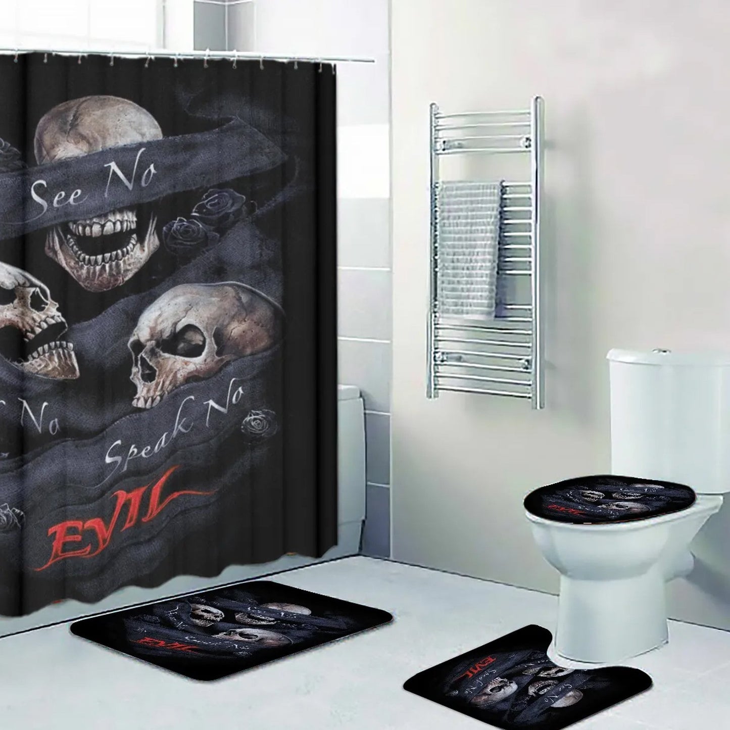 Evil bath rug, halloween rug for bathroom flaming skull bathroom toilet set punisher skull shower curtain grim reaper shower curtain bathrug