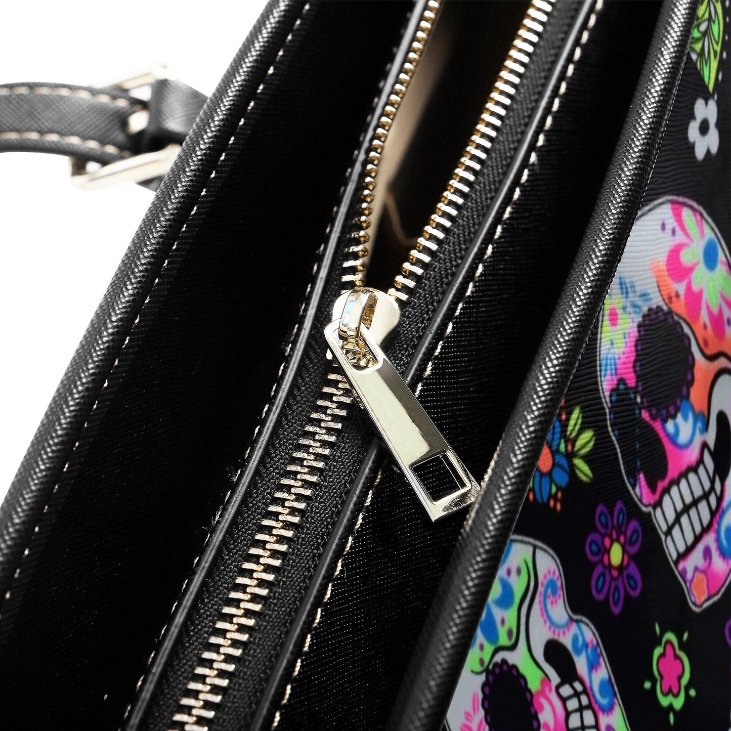 Calaveras skull tote bag, sugar skull wallet, day of the dead purse, floral skull bag with shoulder strap, cinco de mayo skull purse bag