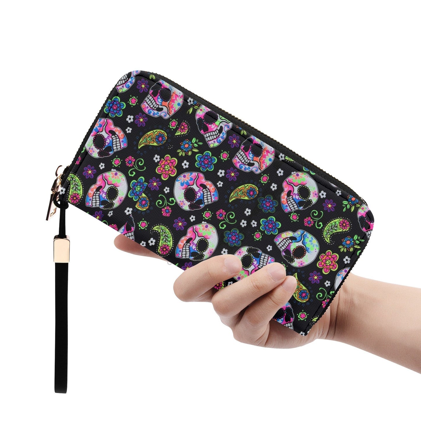 Calaveras skull tote bag, sugar skull wallet, day of the dead purse, floral skull bag with shoulder strap, cinco de mayo skull purse bag