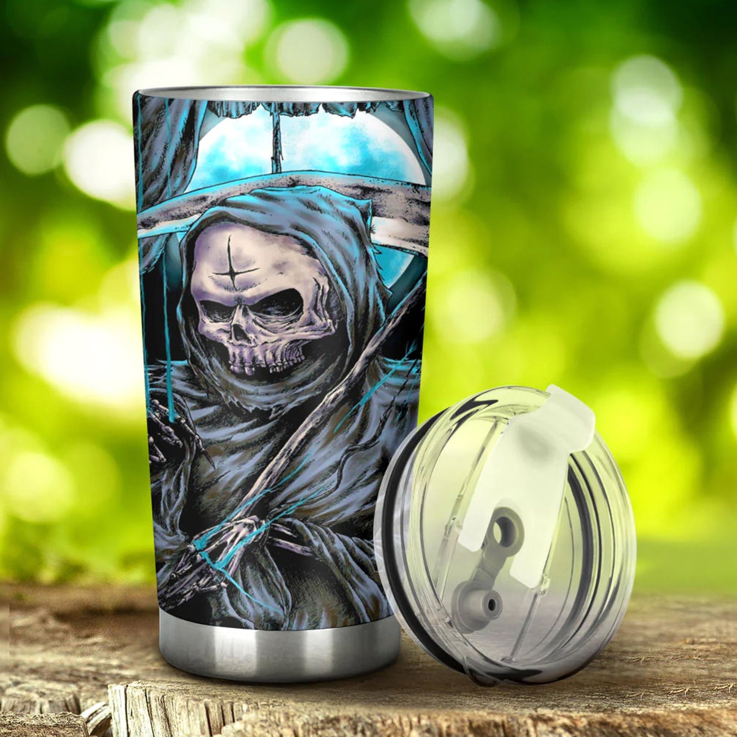 Motorcycle skull cup, horror beer mug, horror mug, grim reaper tumbler cup mug, biker skull travel mug, skull beer mug, flower skull tumblr