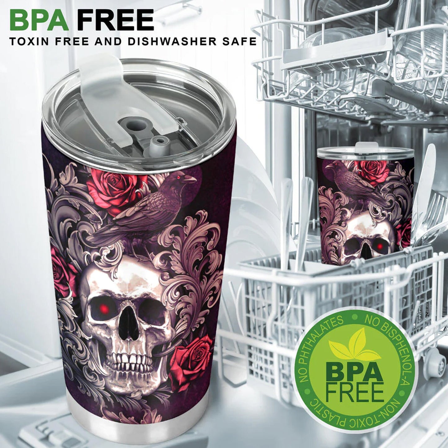 Skeleton tumbler, death skull jumbo Mug, motorcycle skull tumbler cup mug, flower skull coffee mug grim reaper coffee mug, flaming skull mug