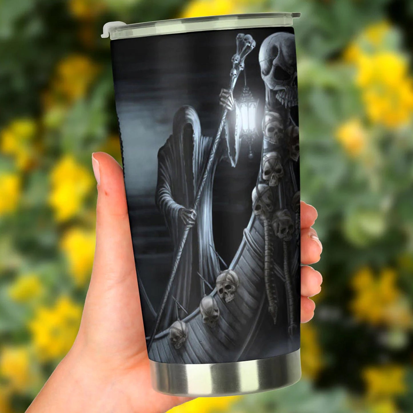 Halloween jumbo Mug, punisher skull tumbler, goth tumblr, death skull tumblr, grim reaper coffee mug, gothic skull mug, skeleton travel mug