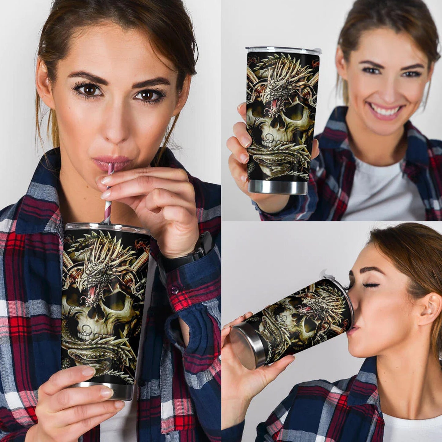 Dragon skull tumbler cup mug, skull in fire coffee mug, evil beer mug, skull freezer Mug, death skull beer mug, biker skull beer mug tumbler
