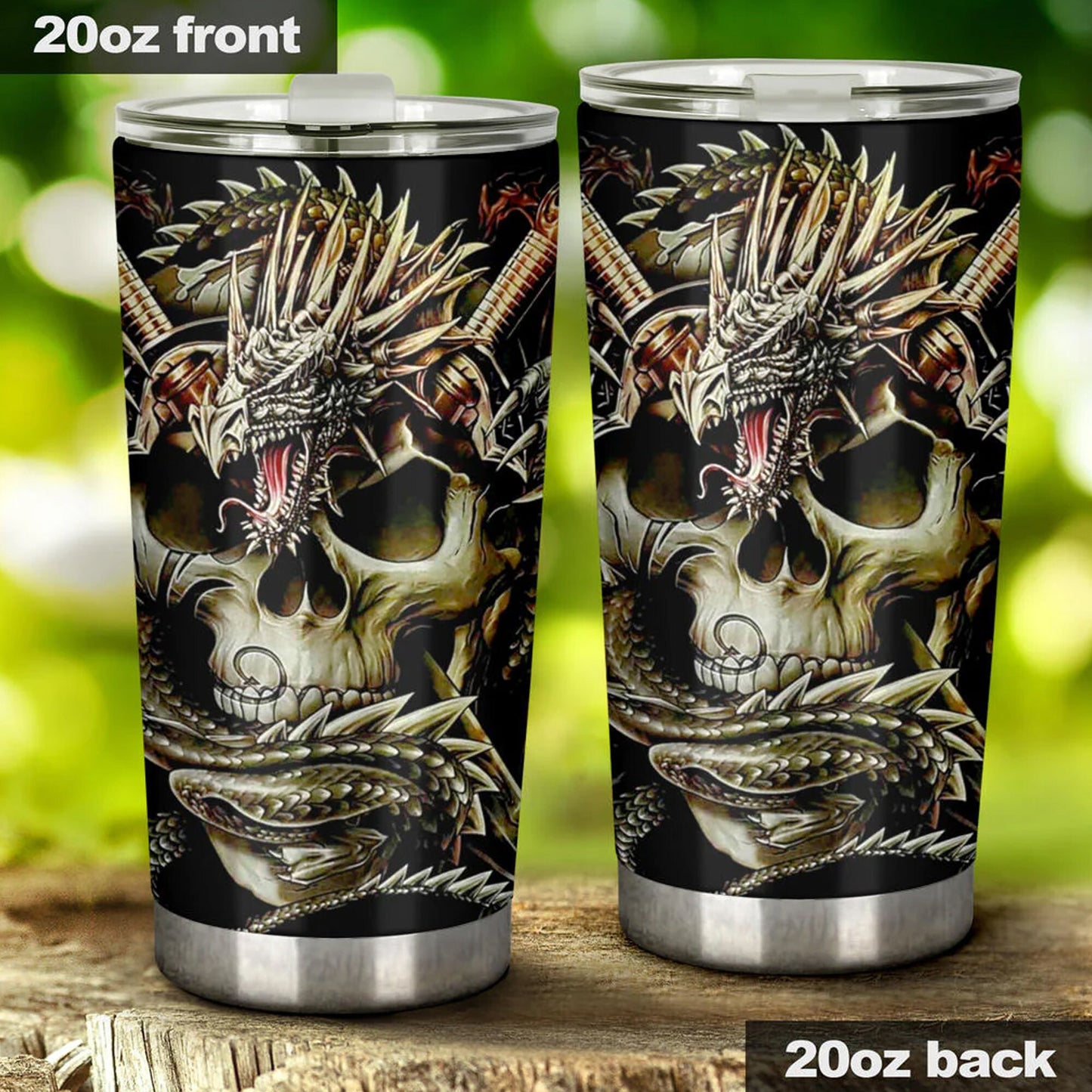 Dragon skull tumbler cup mug, skull in fire coffee mug, evil beer mug, skull freezer Mug, death skull beer mug, biker skull beer mug tumbler