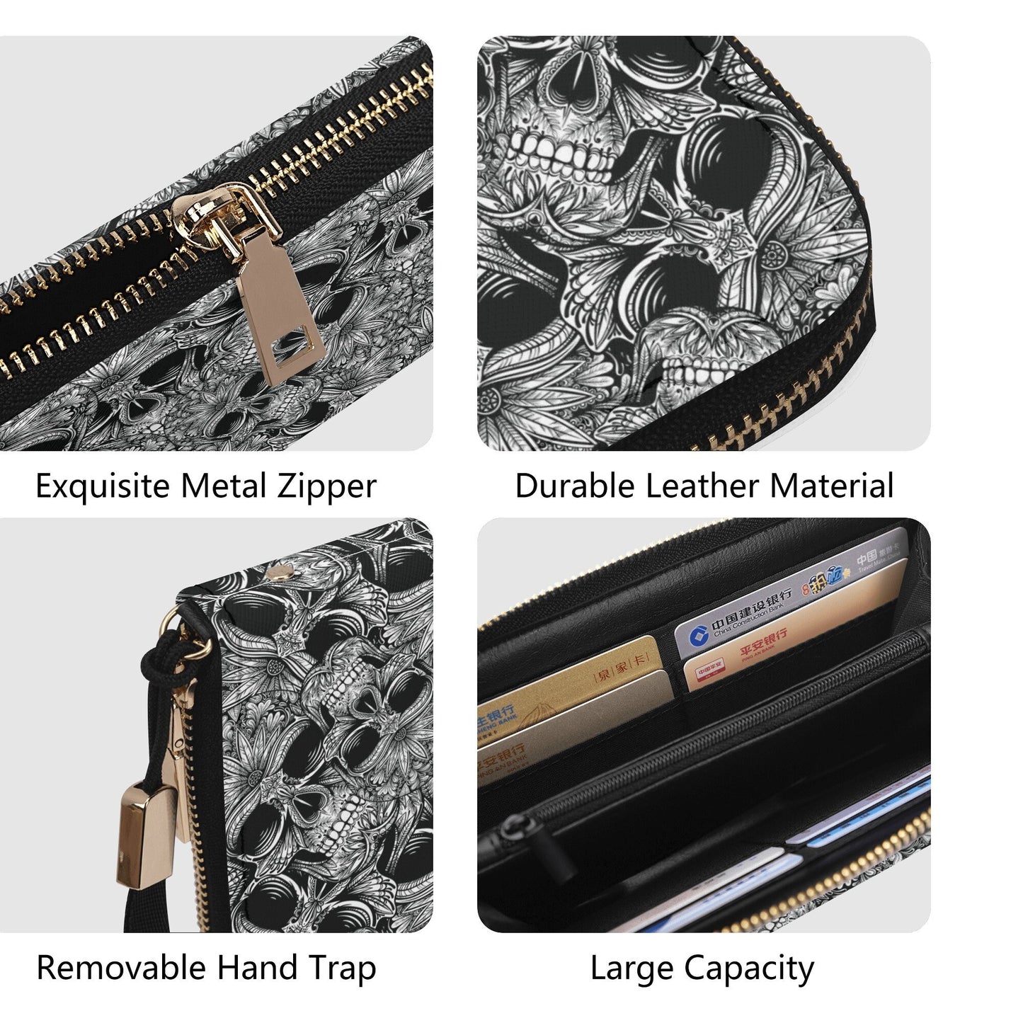 Horror wallet, flaming skull cosmetic bag, skeleton bag with shoulder strap, rose skull messenger bag, skeleton crossbody bag, flame skull