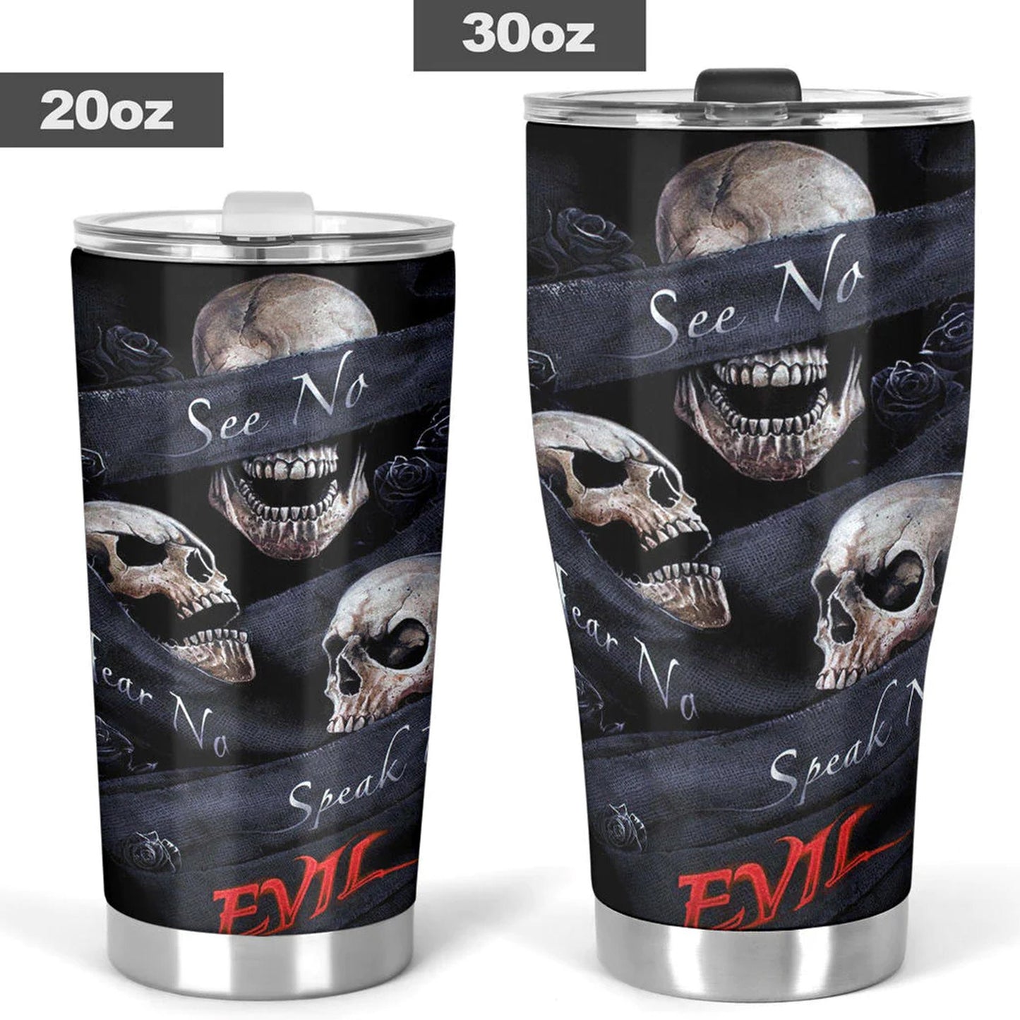 No see no hear no speak evil skull tumbler cup mug, Punisher skull tumbler cup mug, biker skull travel mug, christmas skull mug, gothic mug