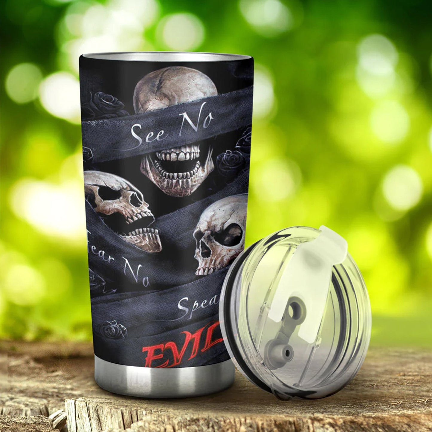 No see no hear no speak evil skull tumbler cup mug, Punisher skull tumbler cup mug, biker skull travel mug, christmas skull mug, gothic mug