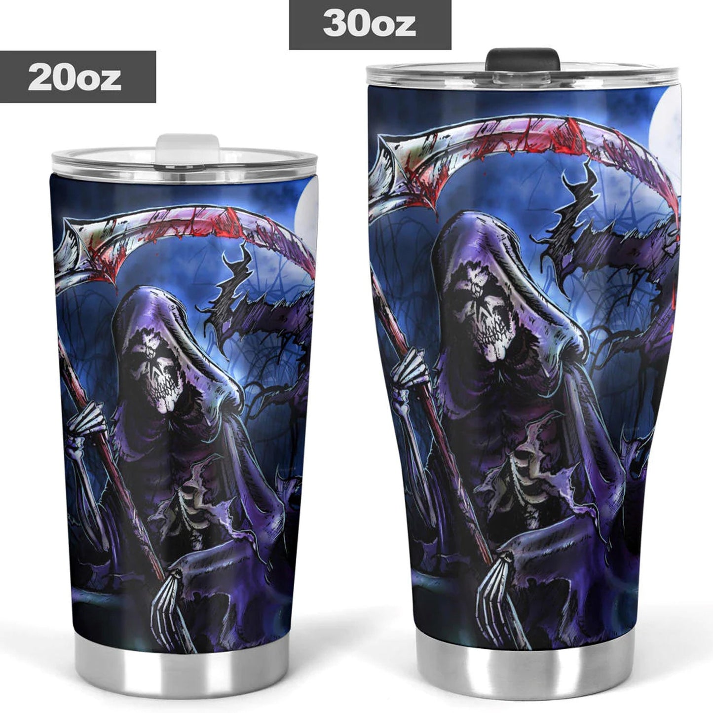 Reaper Skull Mug, death skull mug, halloween tumbler cup mug, evil coffee mug, flower skull beer mug, skull in fire travel mug reaper skull