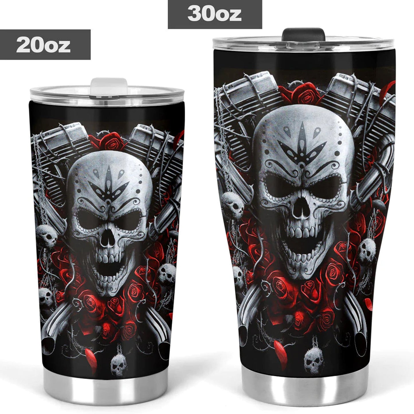 Biker skull tumblr, flaming skull tumbler, motorcycle skull freezer Mug halloween freezer Mug Motorcycle skull tumbler, skeleton freezer mug