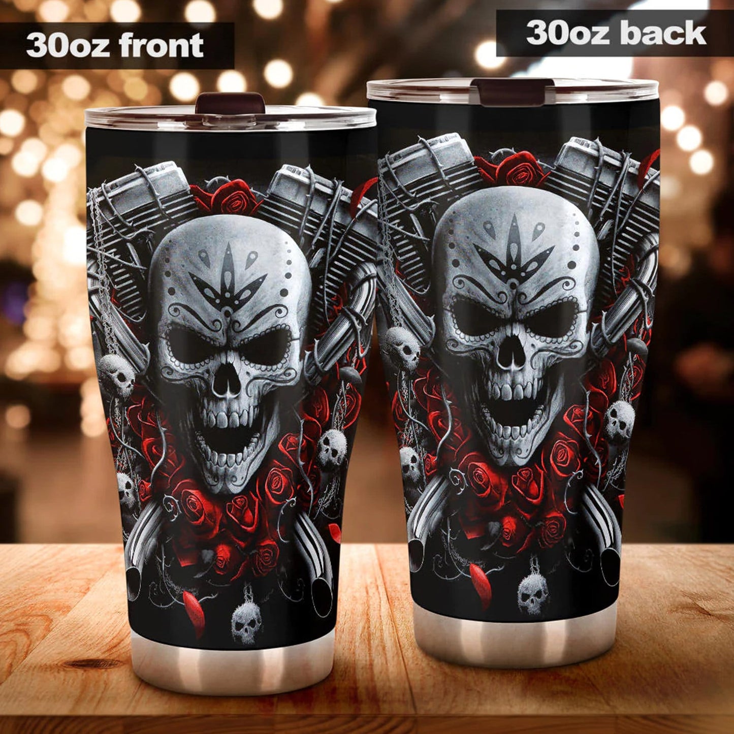 Biker skull tumblr, flaming skull tumbler, motorcycle skull freezer Mug halloween freezer Mug Motorcycle skull tumbler, skeleton freezer mug