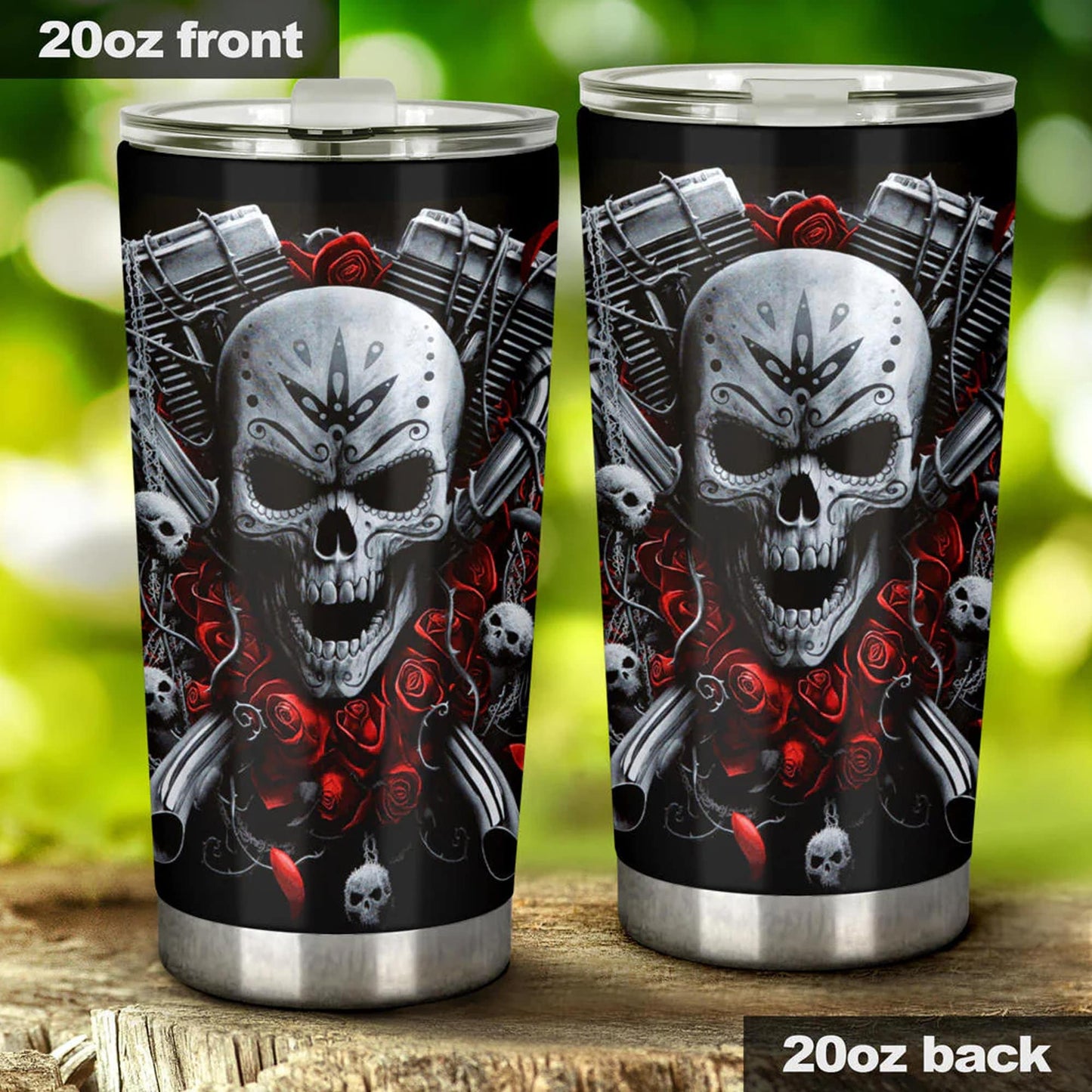 Biker skull tumblr, flaming skull tumbler, motorcycle skull freezer Mug halloween freezer Mug Motorcycle skull tumbler, skeleton freezer mug