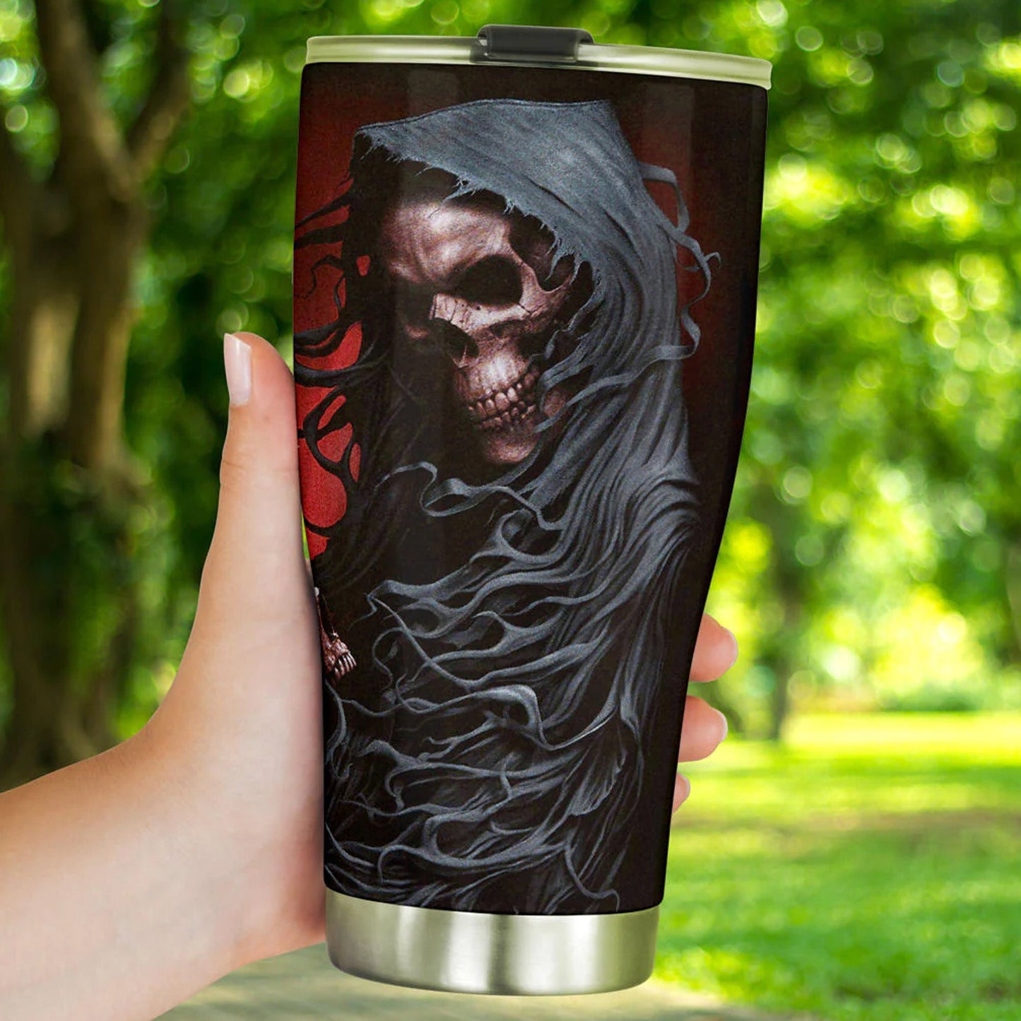 Horror mug, flame skull tumblr, skeleton freezer Mug, rose skull tumblr, flaming skull cup, gothic skull freezer Mug, floral skull tumbler