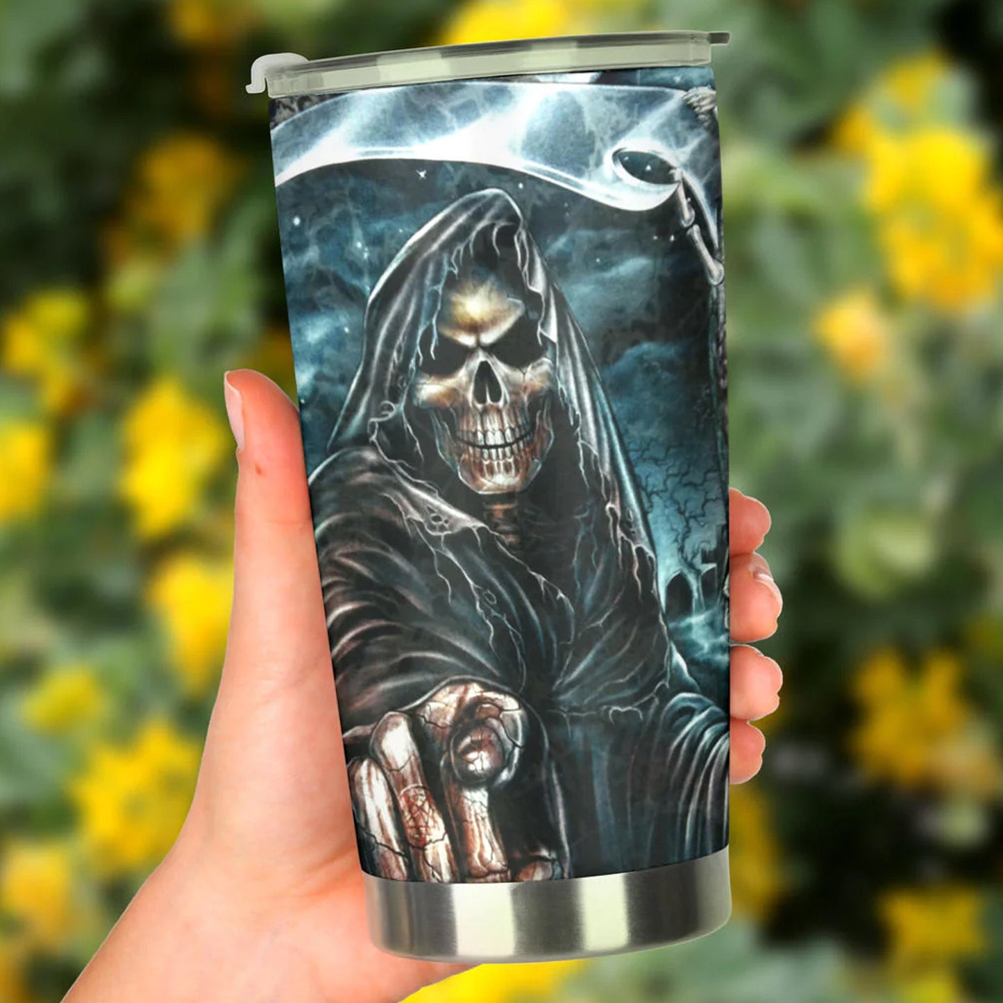 Motorcycle skull mug, halloween freezer Mug, death skull tumbler cup mug, motorcycle skull tumblr, grim reaper cup, biker skull travel mug