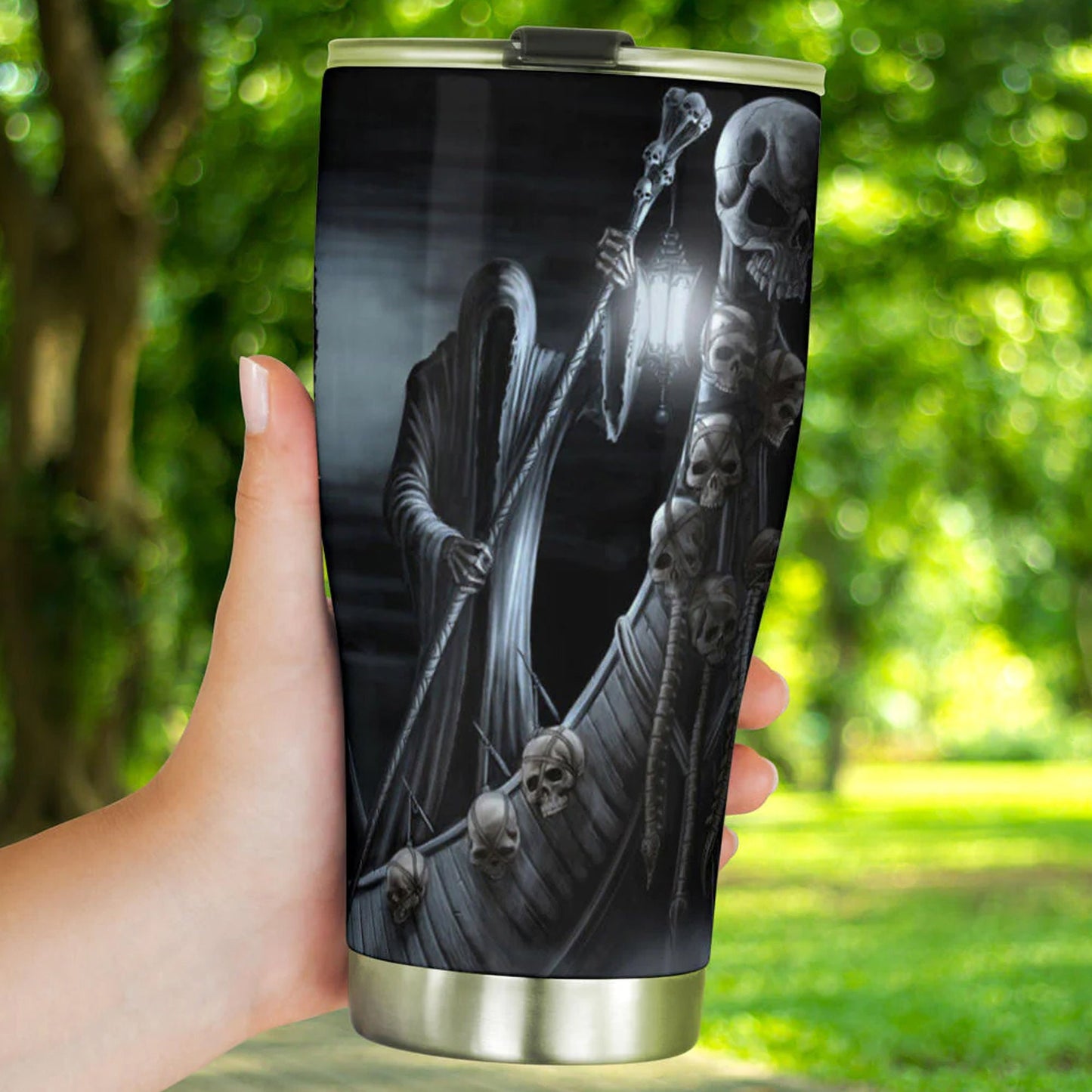 Halloween jumbo Mug, punisher skull tumbler, goth tumblr, death skull tumblr, grim reaper coffee mug, gothic skull mug, skeleton travel mug