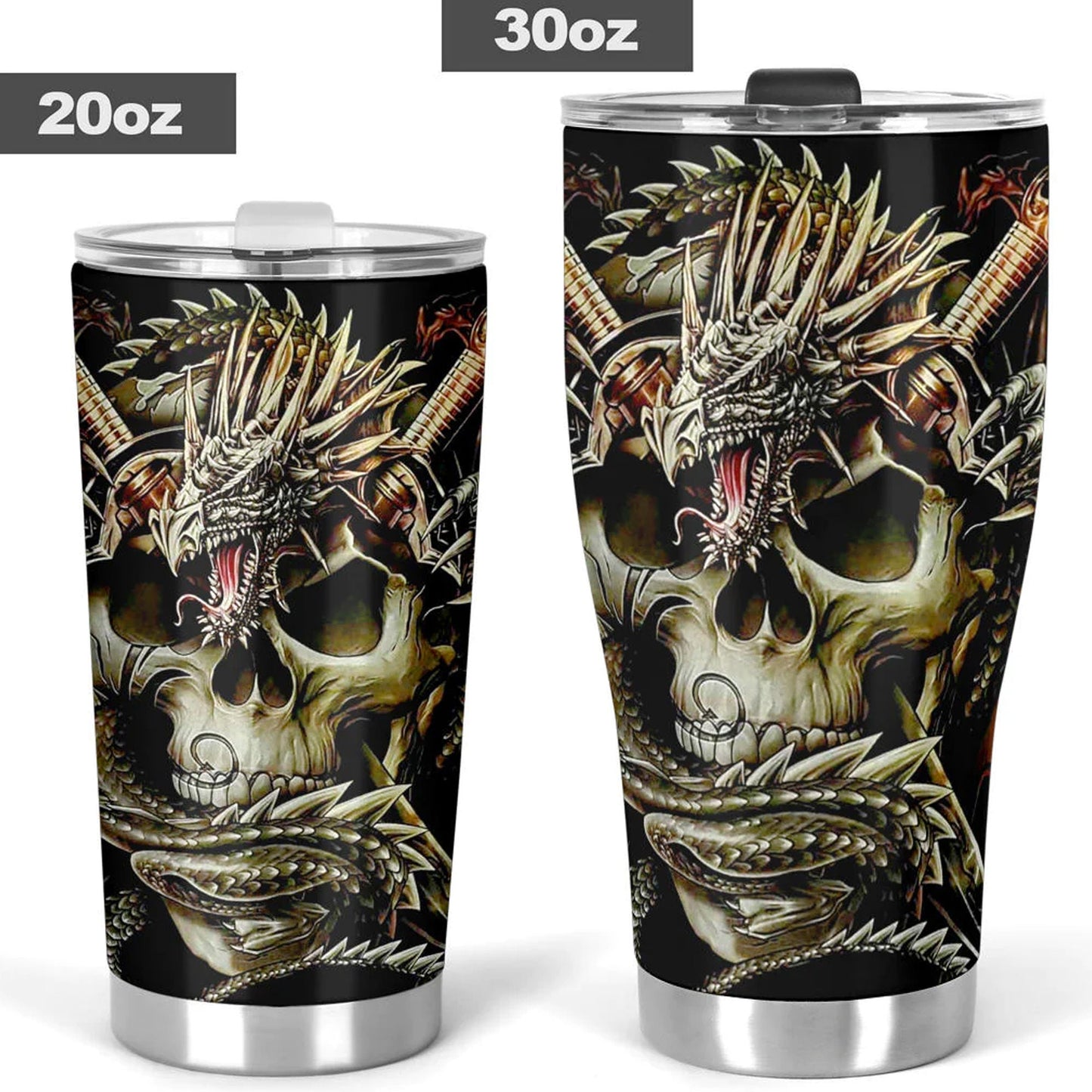 Dragon skull tumbler cup mug, skull in fire coffee mug, evil beer mug, skull freezer Mug, death skull beer mug, biker skull beer mug tumbler