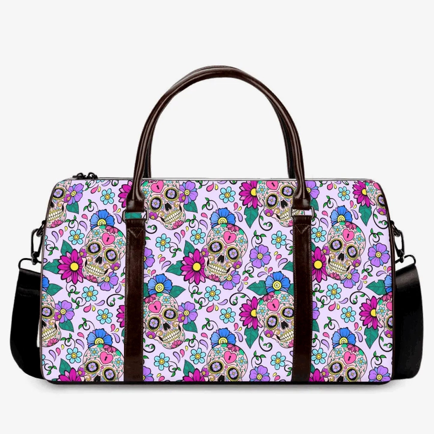 Day of the dead Overnight Bag, floral skull weekender bags, mexican skull Vacation Holidays Travel Bag candy skull Hospital Bag shoulder bag